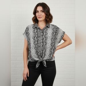 Elegant Black and White Snake Print Button Down Shirt